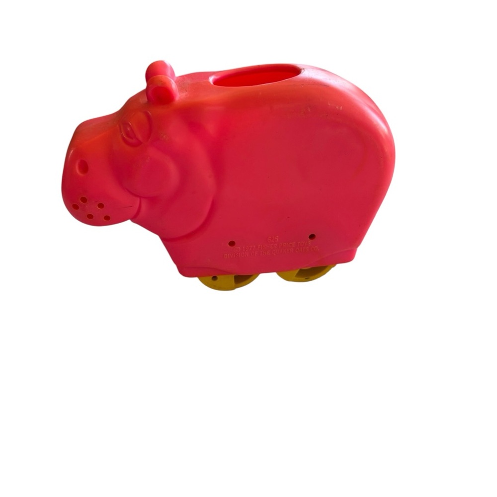 1977 Vintage Fisher Price Henry Hippo 625 Pink Tub Toy On Wheels